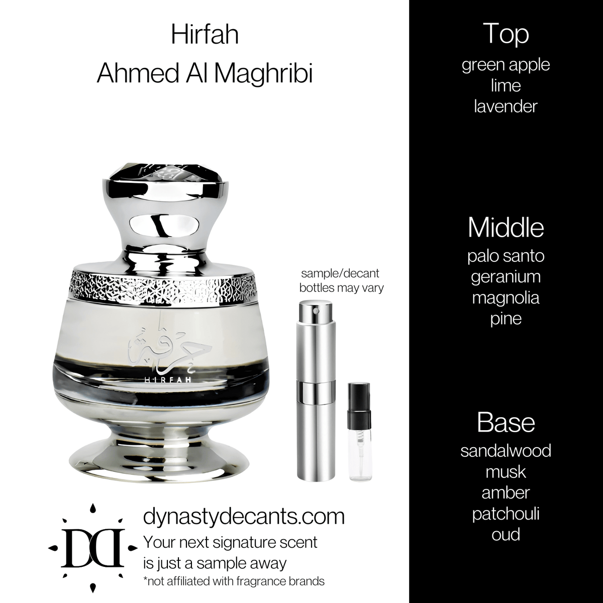 Fragrance sample bottle for Hirfah by Ahmed Al Maghribi