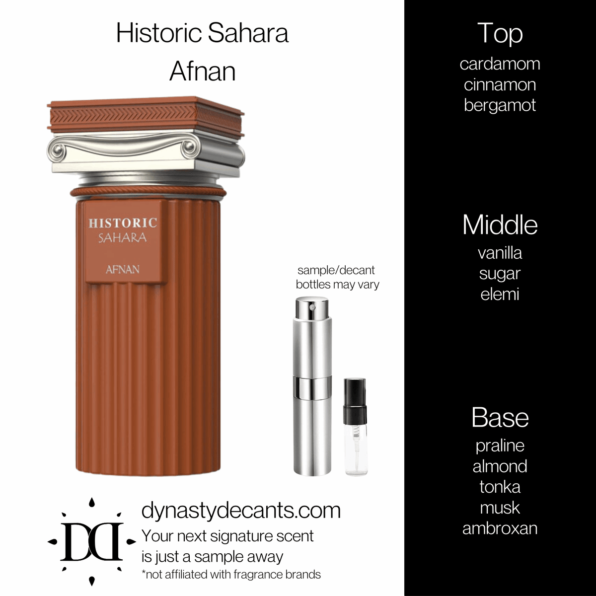 Fragrance sample bottle for Historic Sahara by Afnan