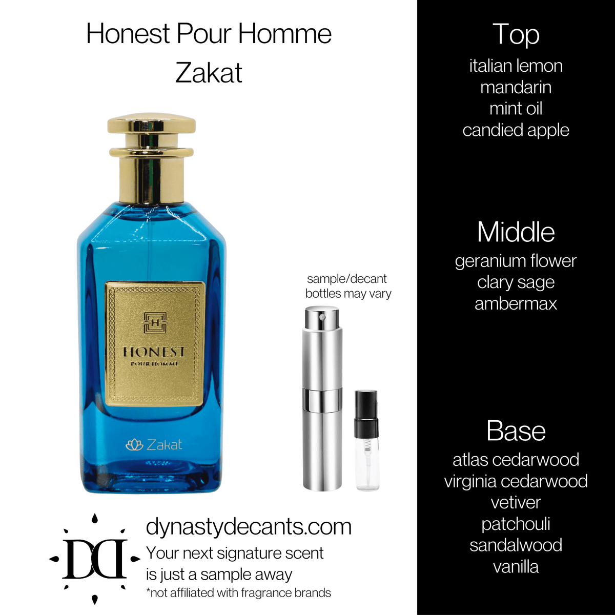 Fragrance sample bottle for Honest Pour Homme by Zakat