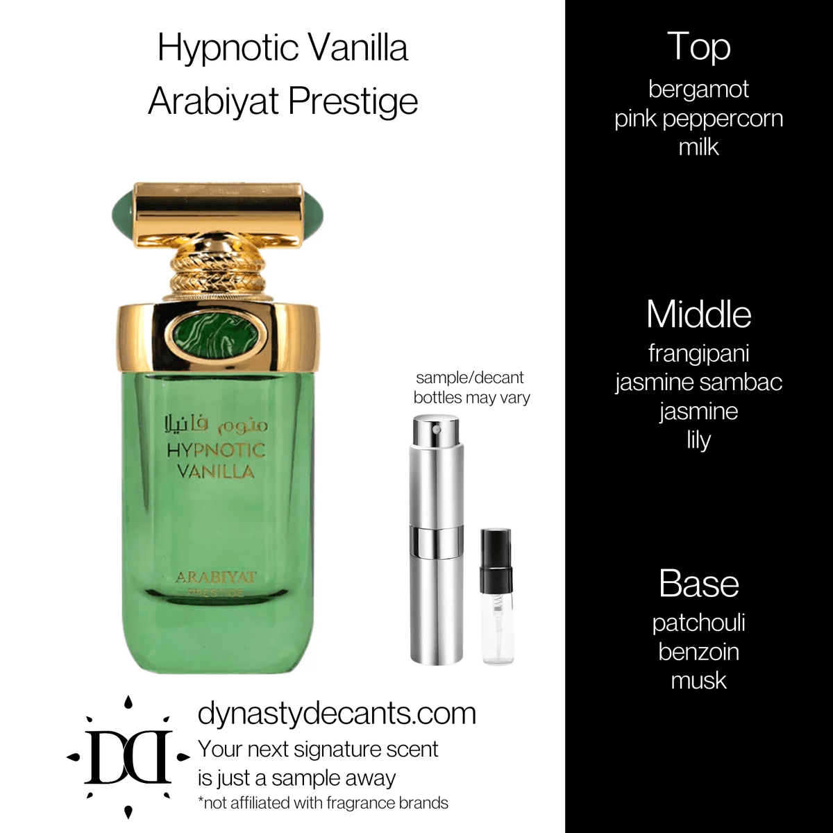 Fragrance sample bottle for Hypnotic Vanilla by Arabiyat Prestige