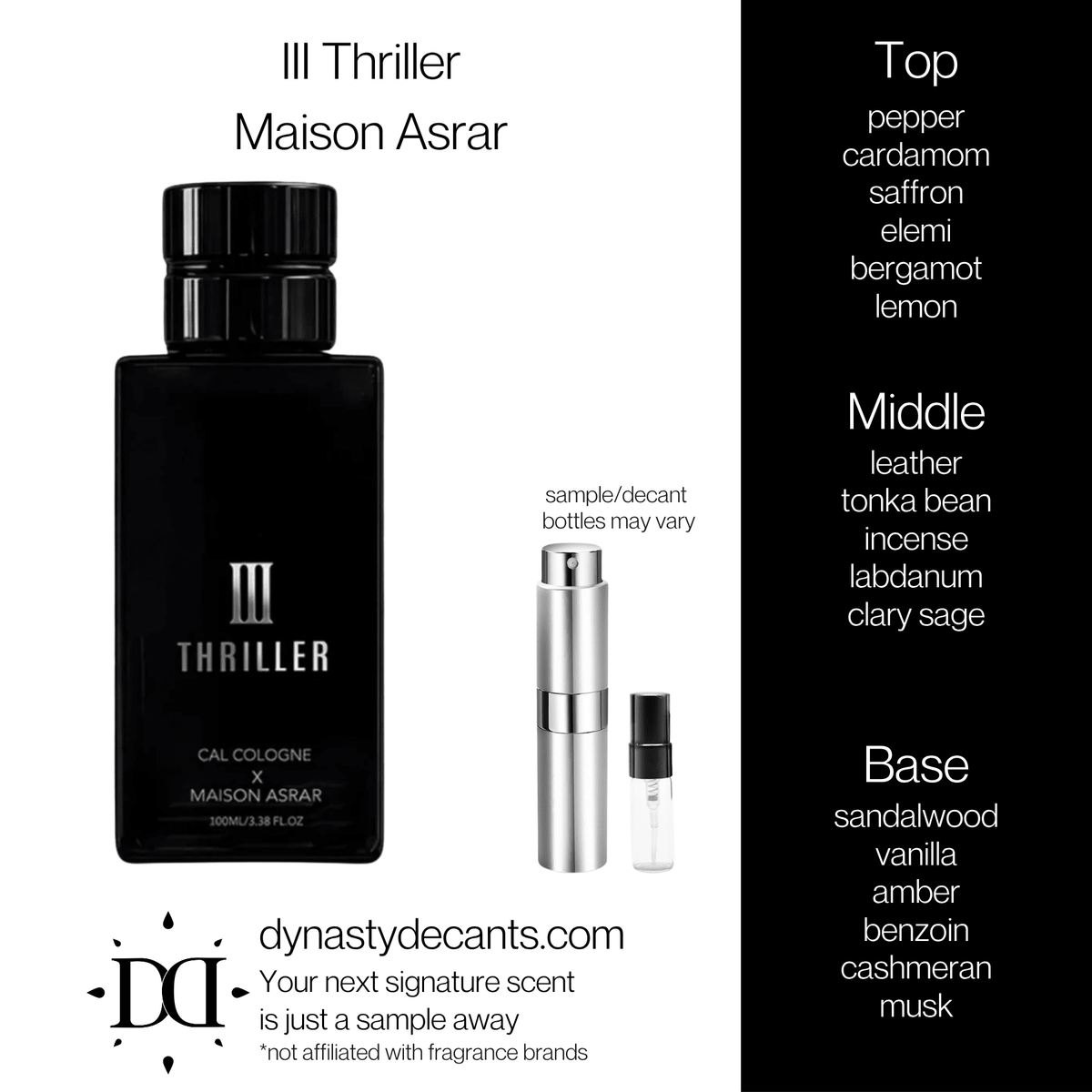 Fragrance sample bottle for III Thriller by Maison Asrar