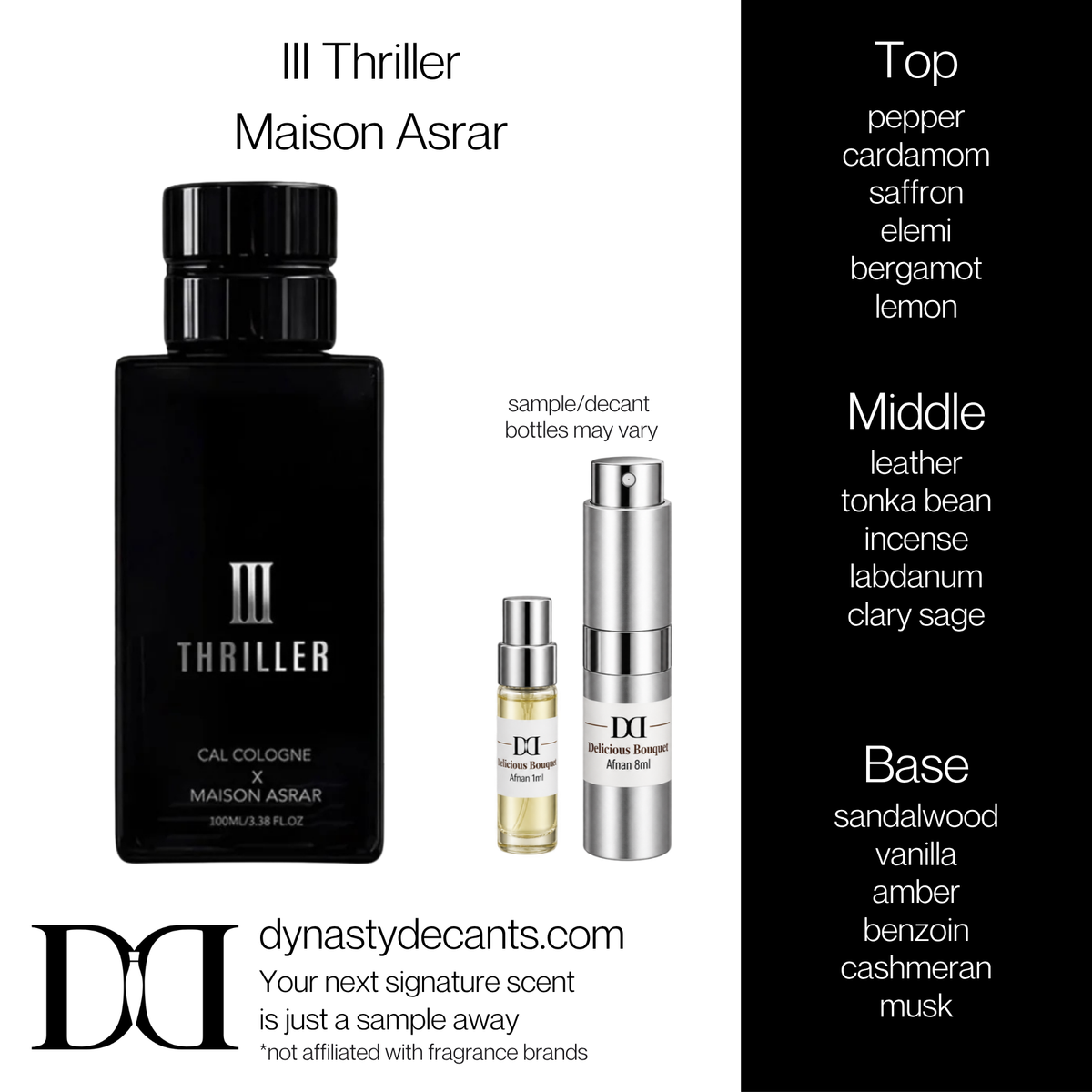 Fragrance sample bottle for III Thriller by Maison Asrar