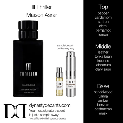 Fragrance sample bottle for III Thriller by Maison Asrar