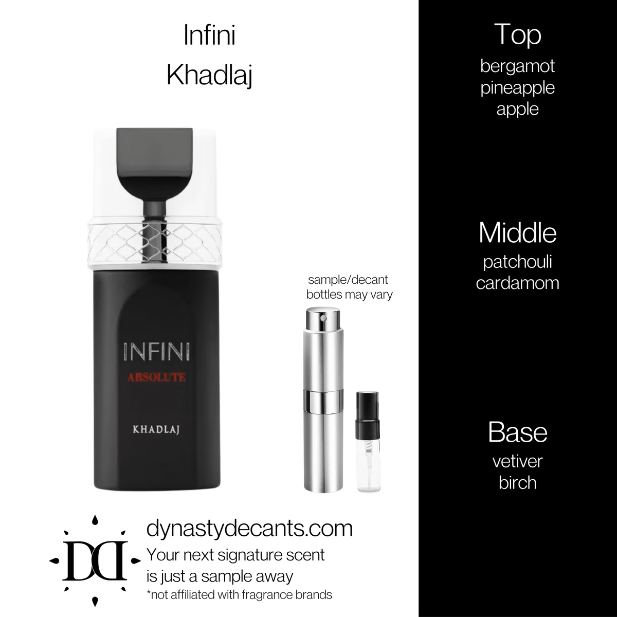 Fragrance sample bottle for Infini by Khadlaj