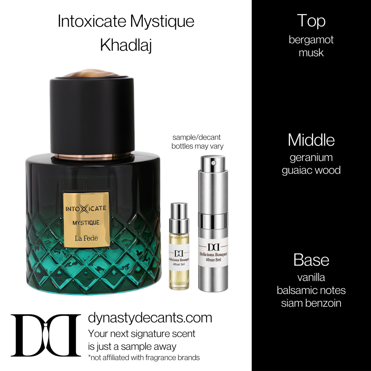 Fragrance sample bottle for Intoxicate Mystique by Khadlaj