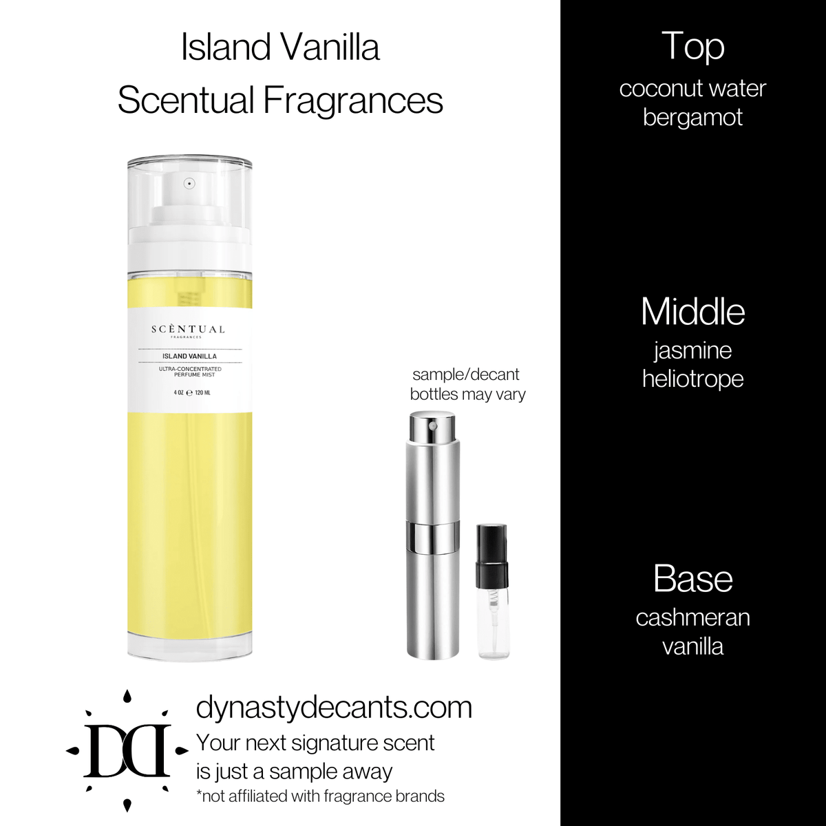 Fragrance sample bottle for Island Vanilla by Scentual Fragrances