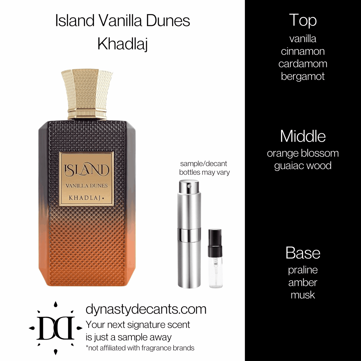Fragrance sample bottle for Island Vanilla Dunes by Khadlaj