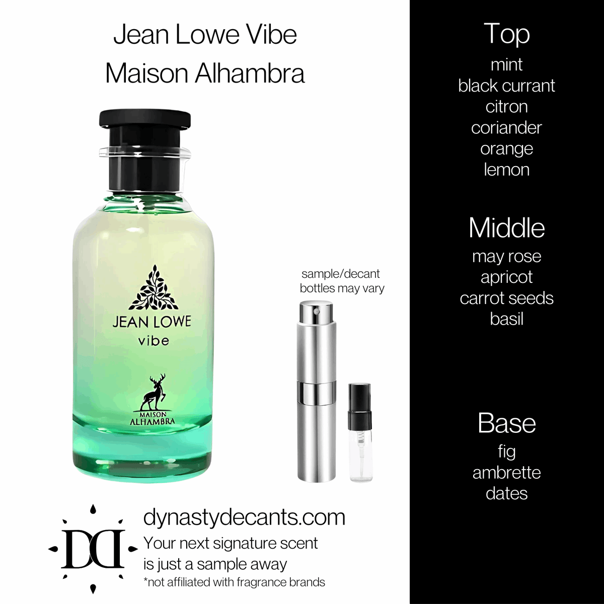 Fragrance sample bottle for Jean Lowe Vibe by Maison Alhambra