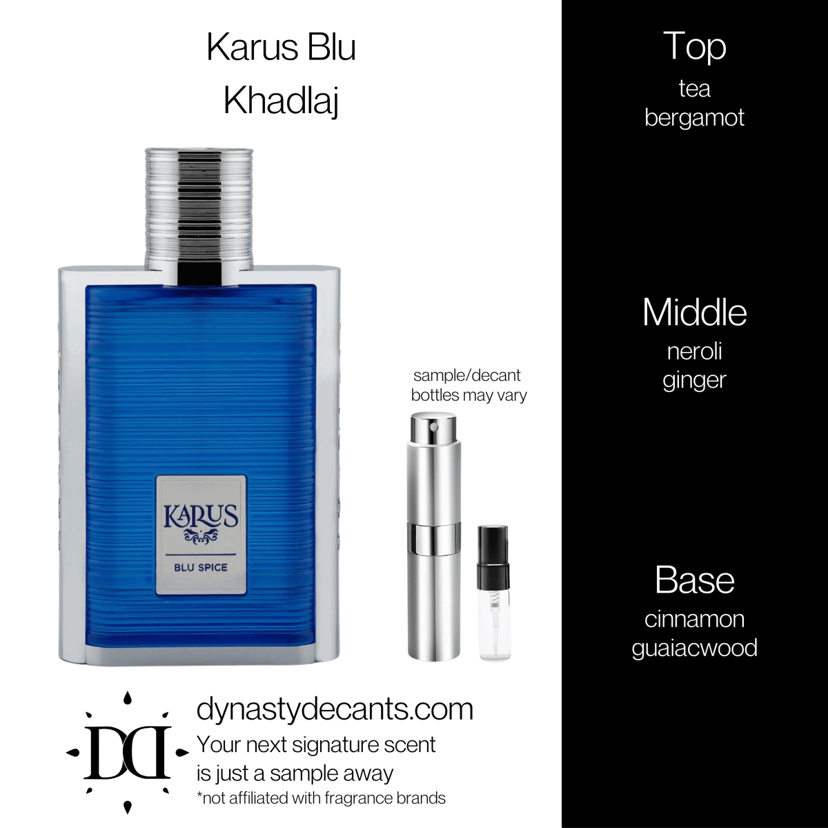 Fragrance sample bottle for Karus Blu Spice by Khadlaj