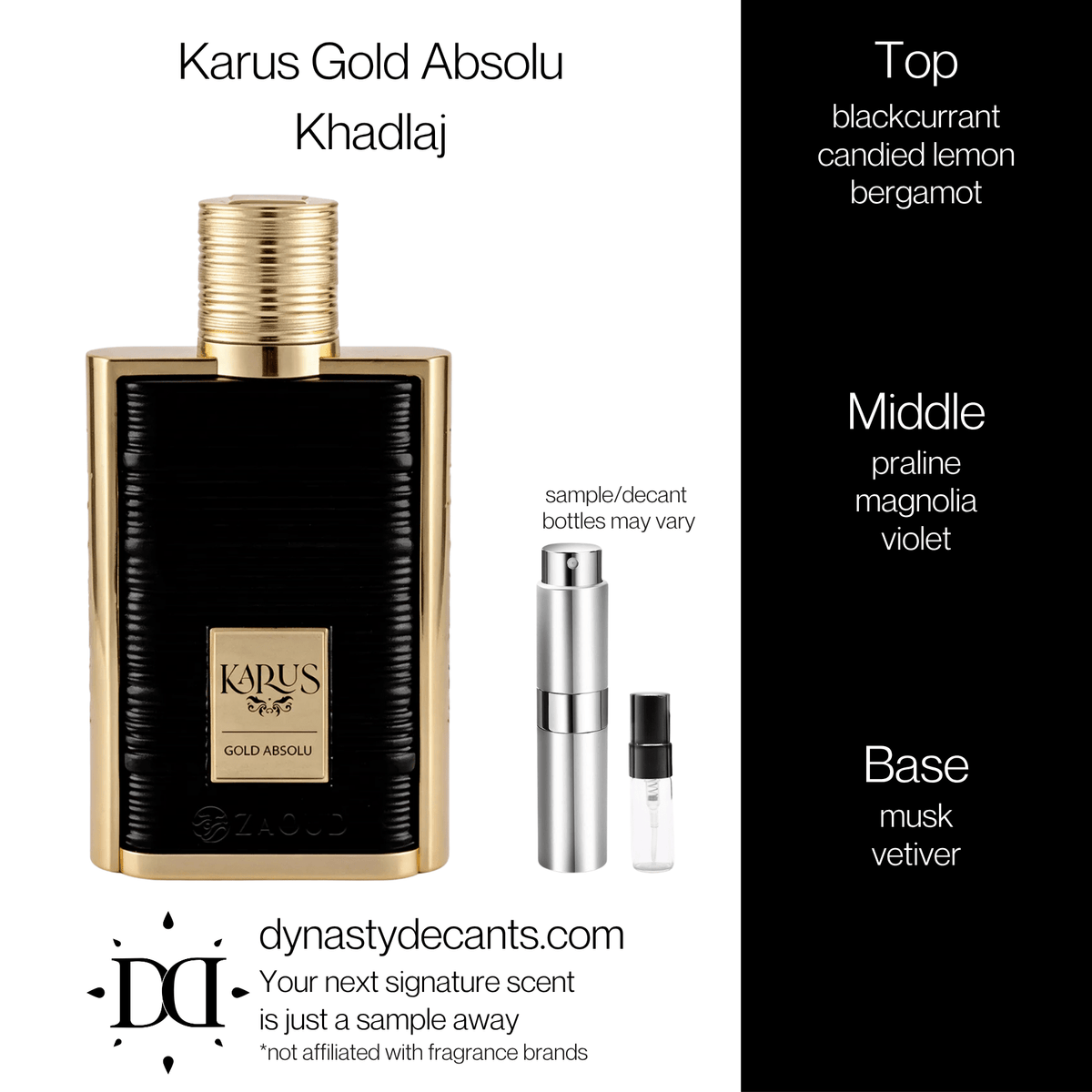 Fragrance sample bottle for Karus Gold Absolu by Khadlaj
