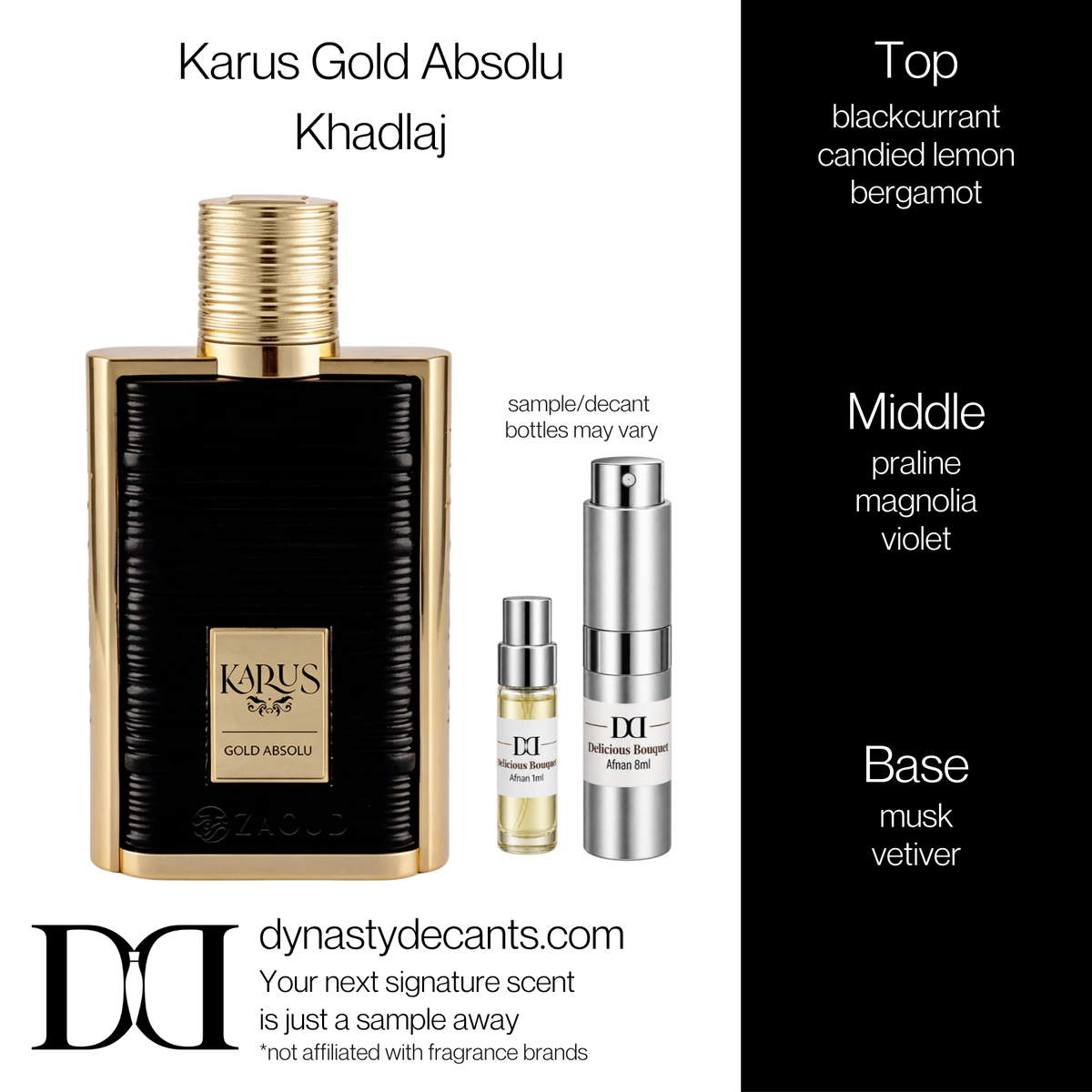 Fragrance sample bottle for Karus Gold Absolu by Khadlaj