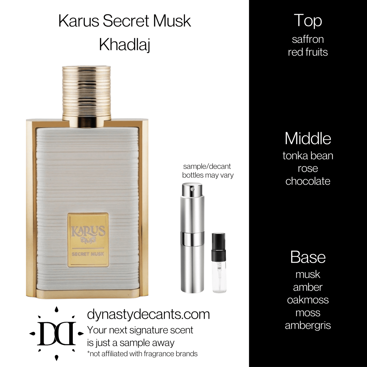 Fragrance sample bottle for Karus Secret Musk by Khadlaj