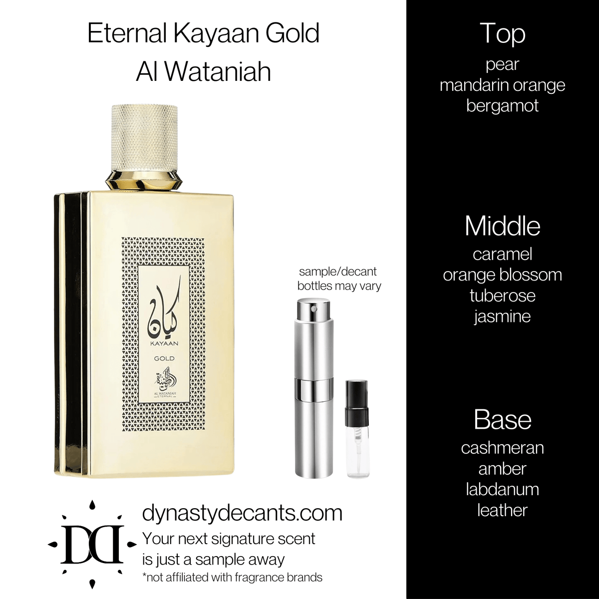 Fragrance sample bottle for Kayaan Gold by Al Wataniah
