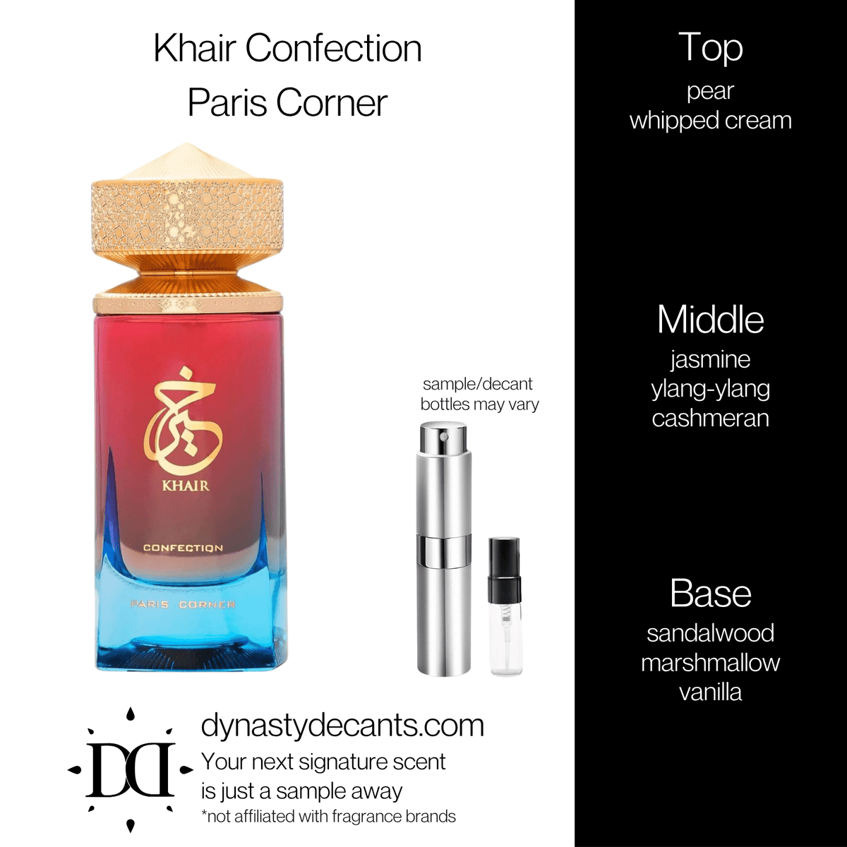 Fragrance sample bottle for Khair Confection by Paris Corner