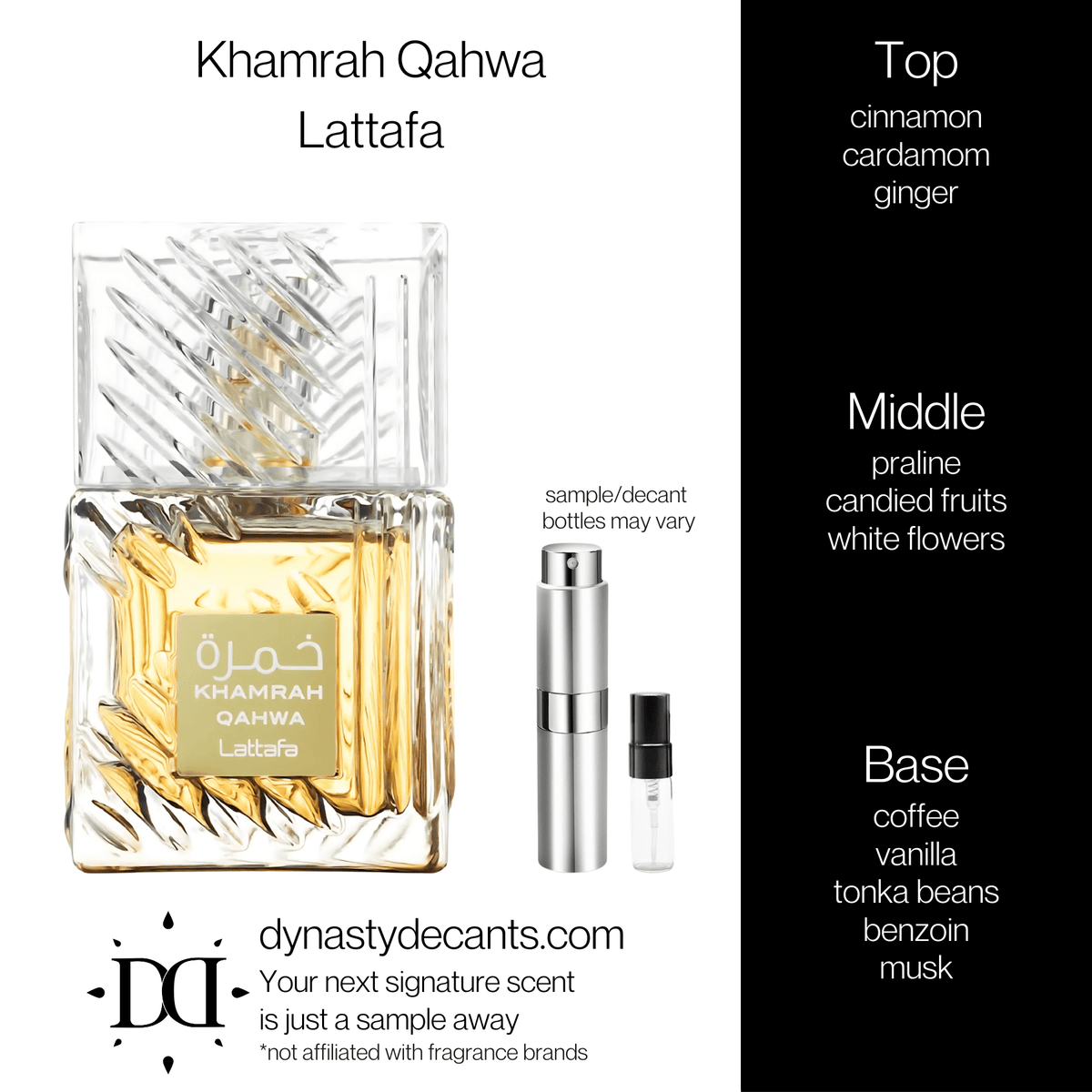 Fragrance sample bottle for Khamrah Qahwa by Lattafa