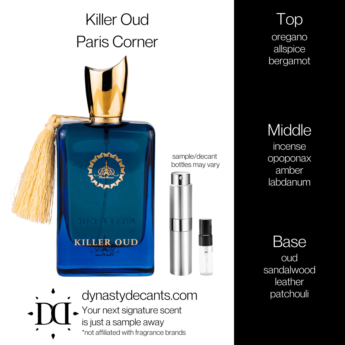 Fragrance sample bottle for Killer Oud by Paris Corner