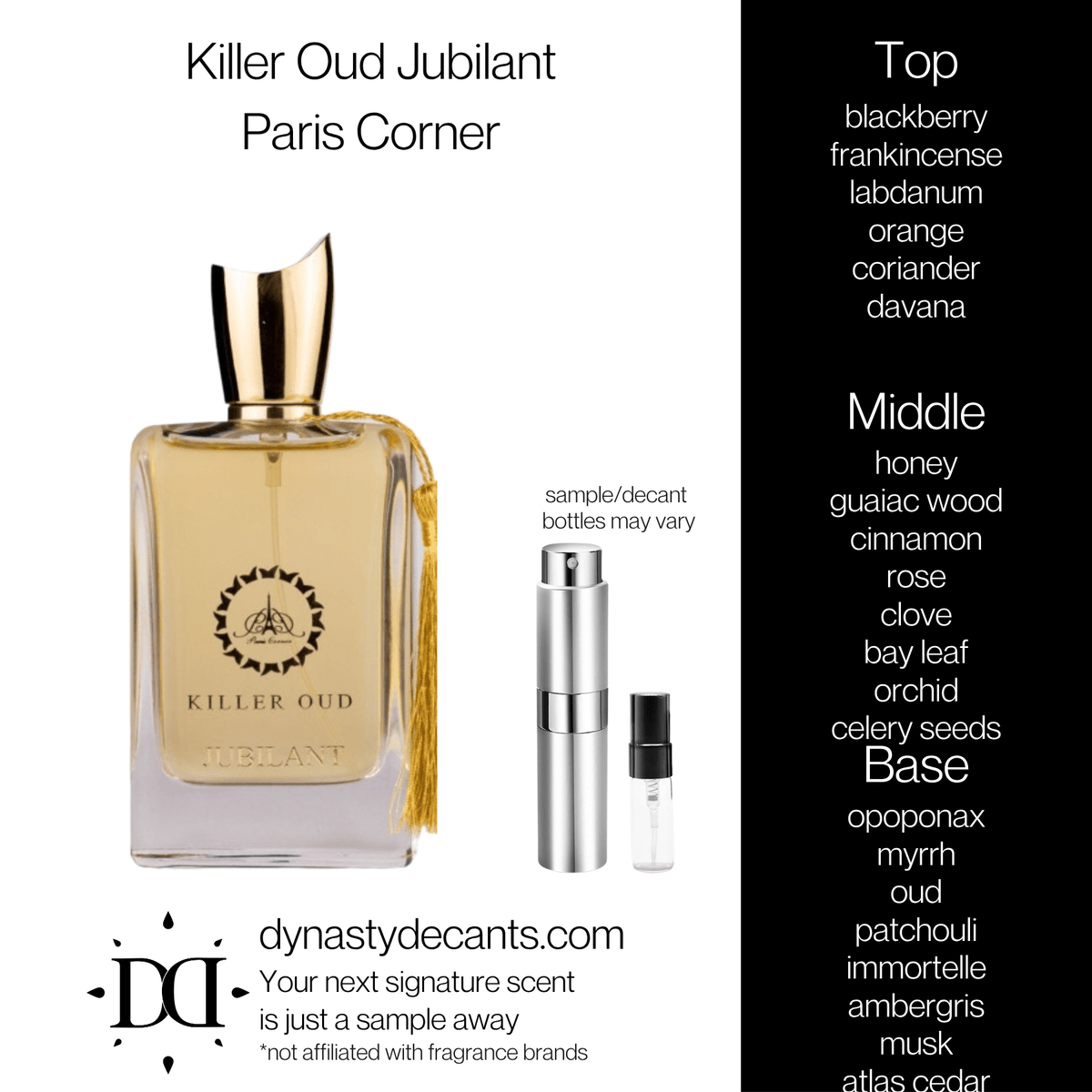 Fragrance sample bottle for Killer Oud Jubilant by Paris Corner