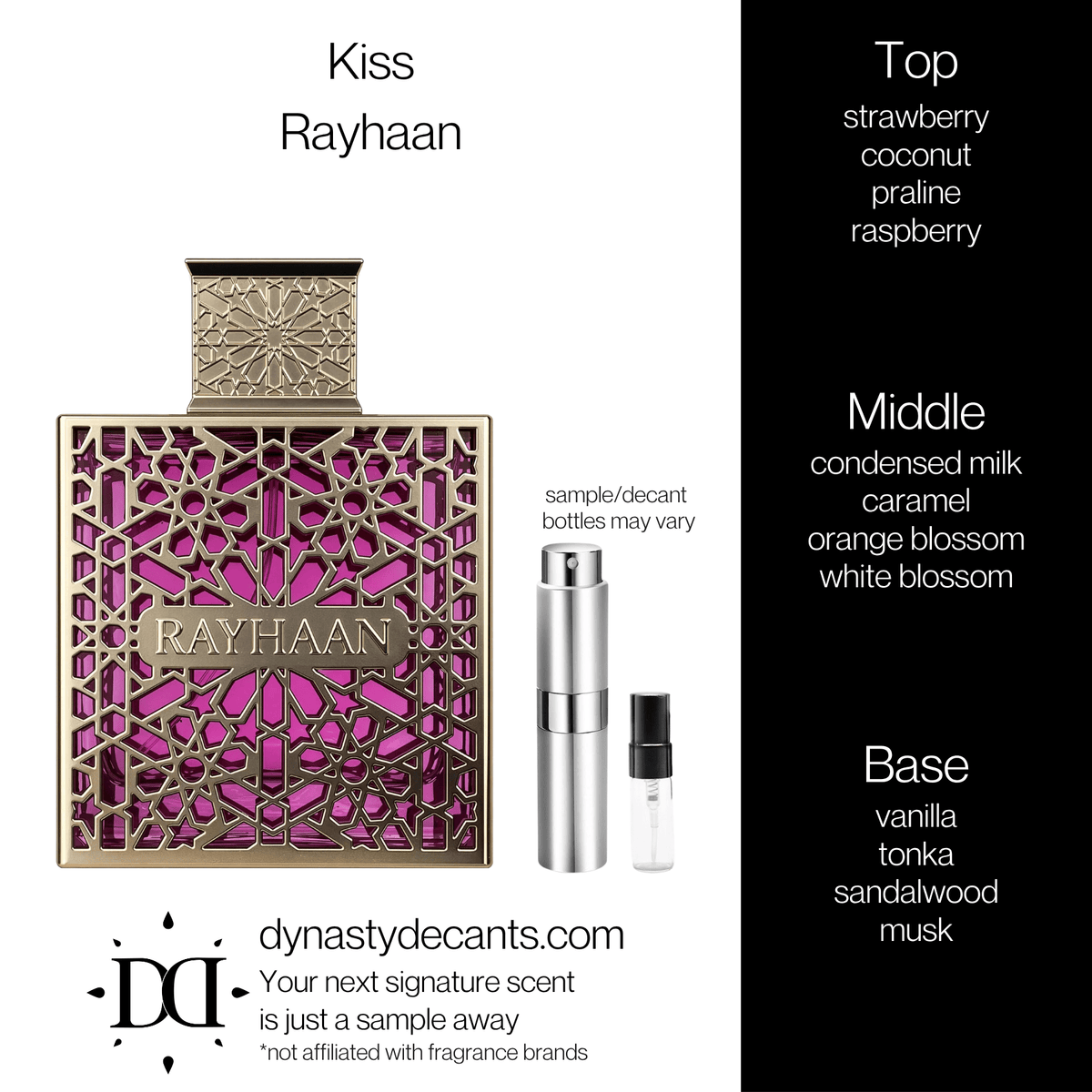 Fragrance sample bottle for Kiss by Rayhaan