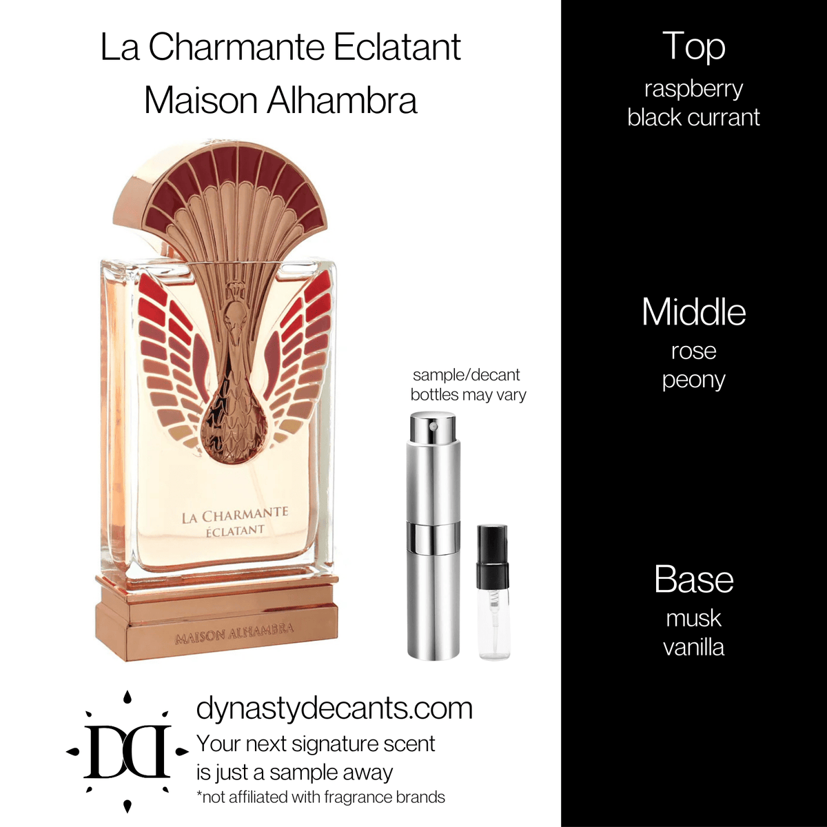 Fragrance sample bottle for La Charmante Eclatant by Maison Alhambra