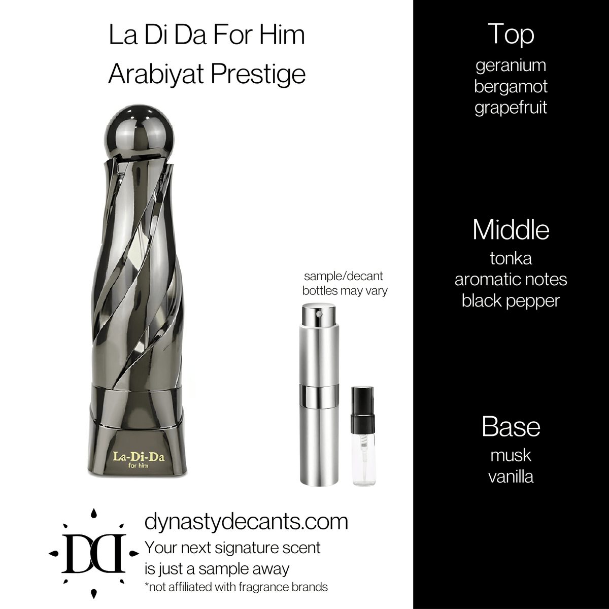 Fragrance sample bottle for La Di Da For Him by Arabiyat Prestige