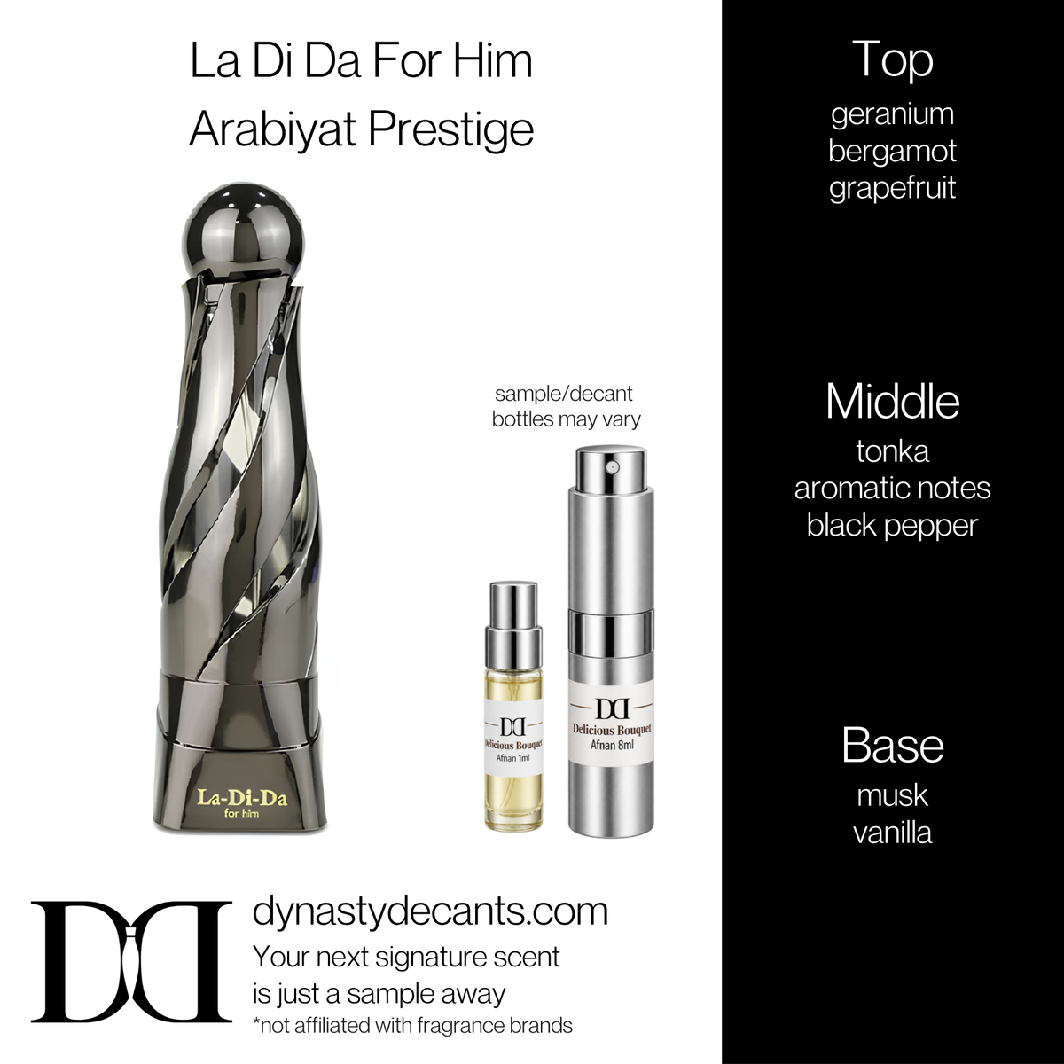 Fragrance sample bottle for La Di Da For Him by Arabiyat Prestige