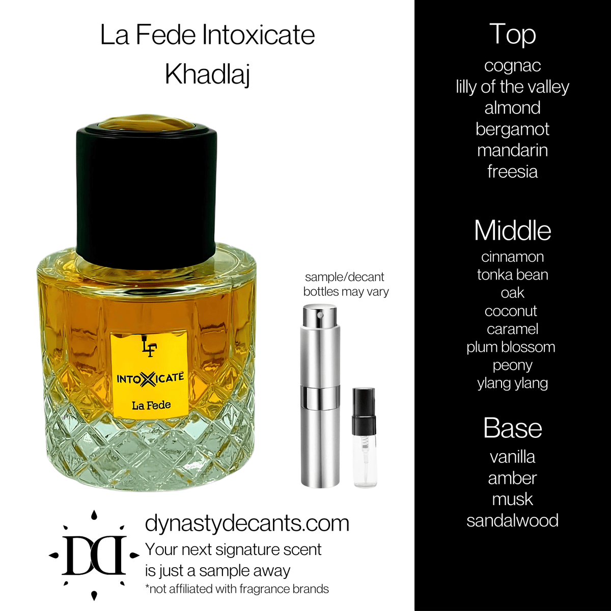Fragrance sample bottle for La Fede Intoxicate by Khadlaj