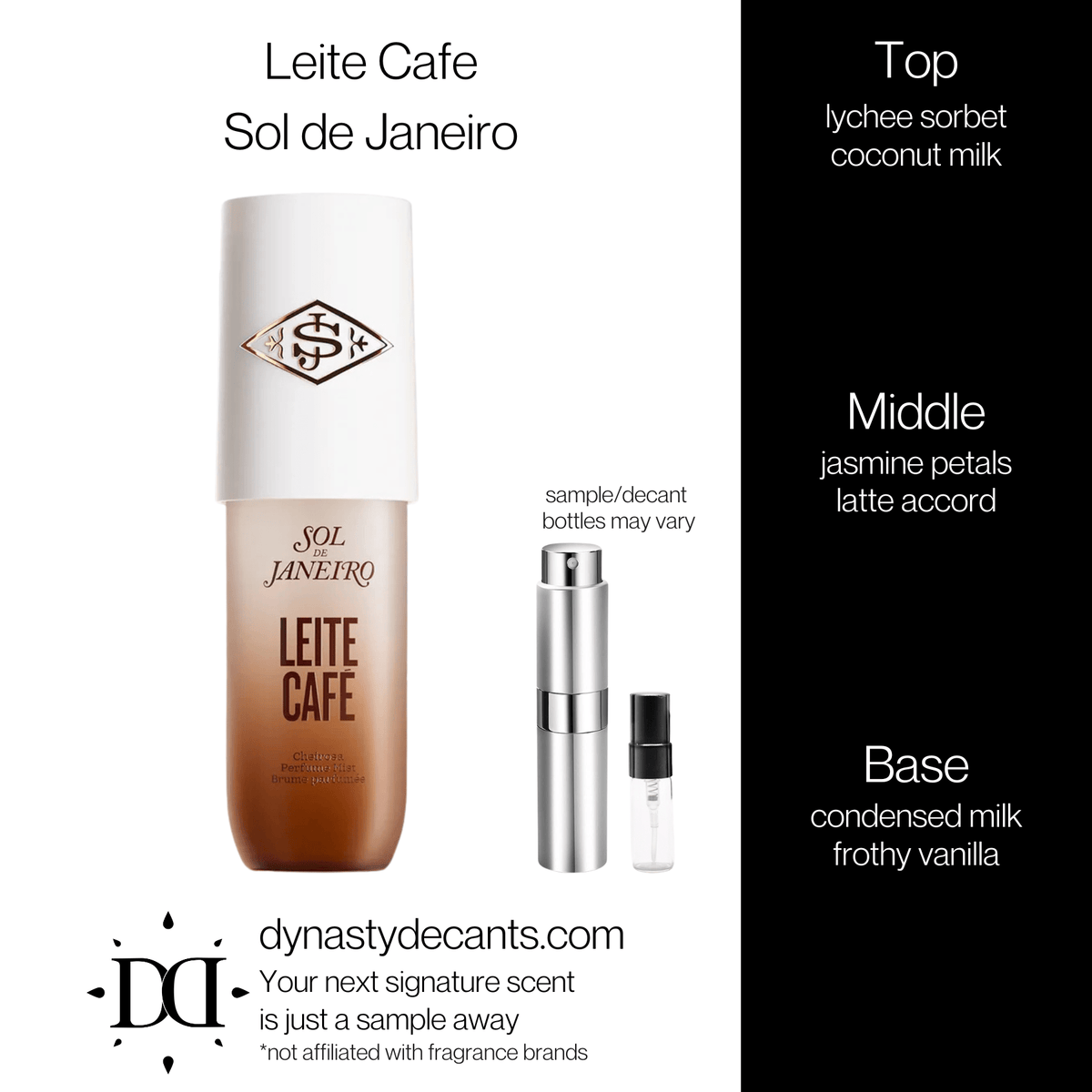 Fragrance sample bottle for Leite Cafe by Sol de Janeiro