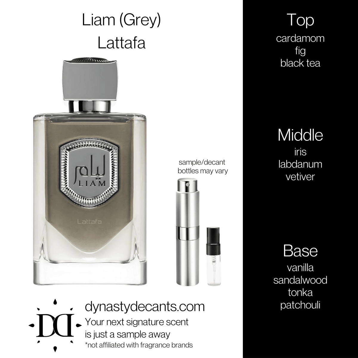 Fragrance sample bottle for Liam (Grey) by Lattafa