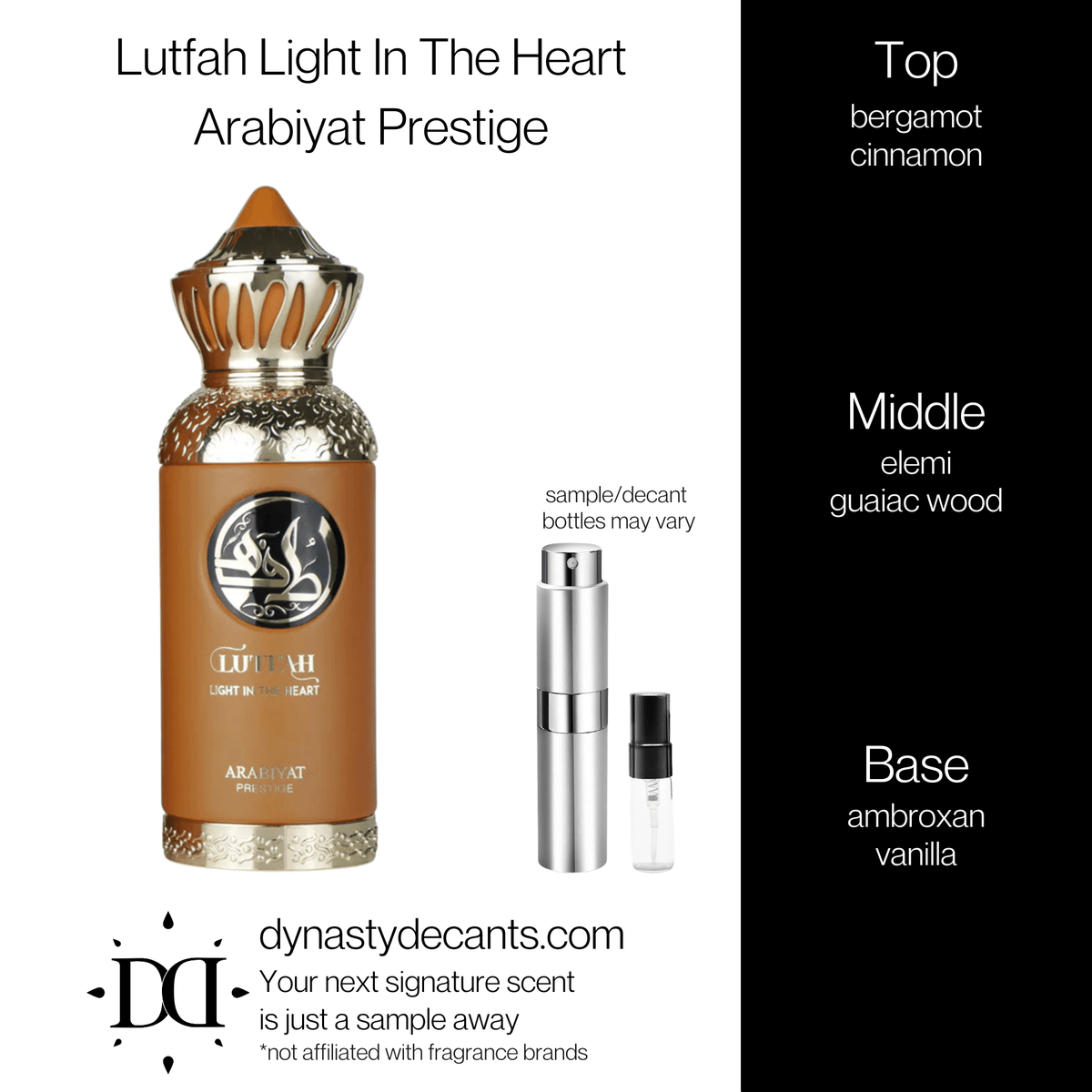 Fragrance sample bottle for Lutfah Light In The Heart by Arabiyat Prestige