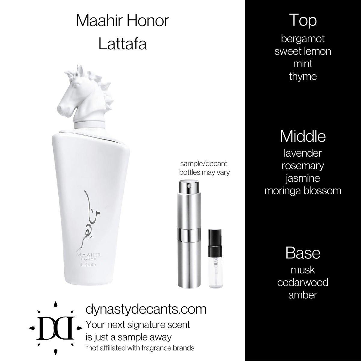 Fragrance sample bottle for Maahir Honor by Lattafa