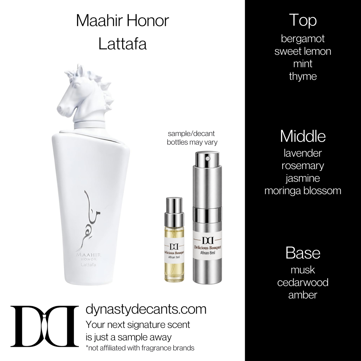 Fragrance sample bottle for Maahir Honor by Lattafa