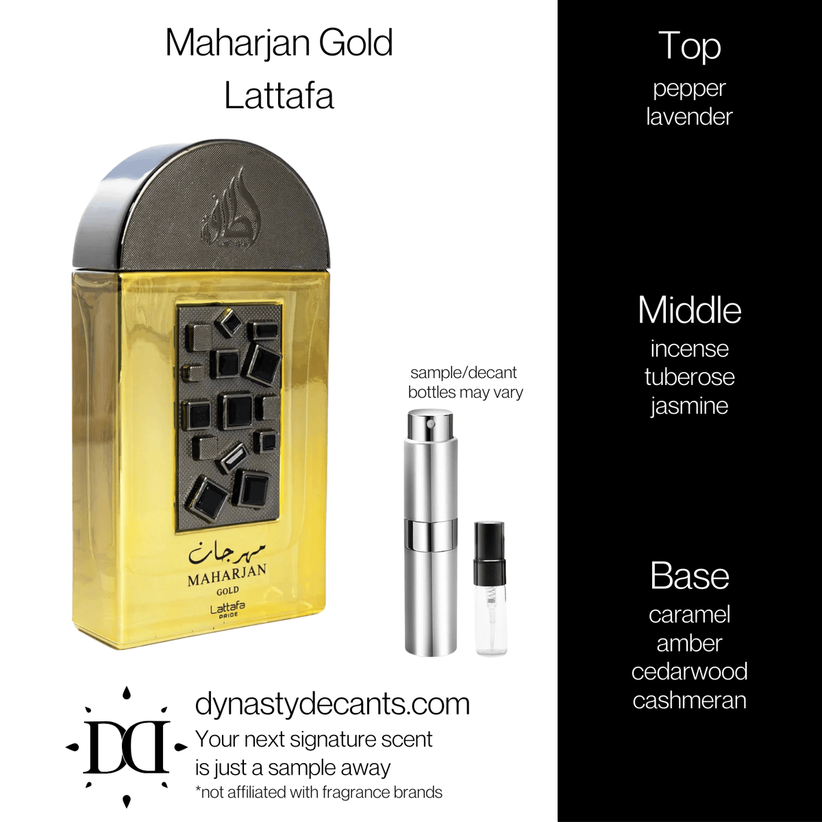 Fragrance sample bottle for Maharjan Gold by Lattafa
