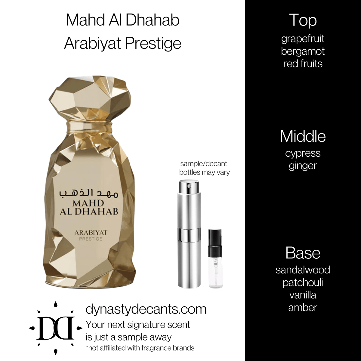 Fragrance sample bottle for Mahd Al Dhahab by Arabiyat Prestige