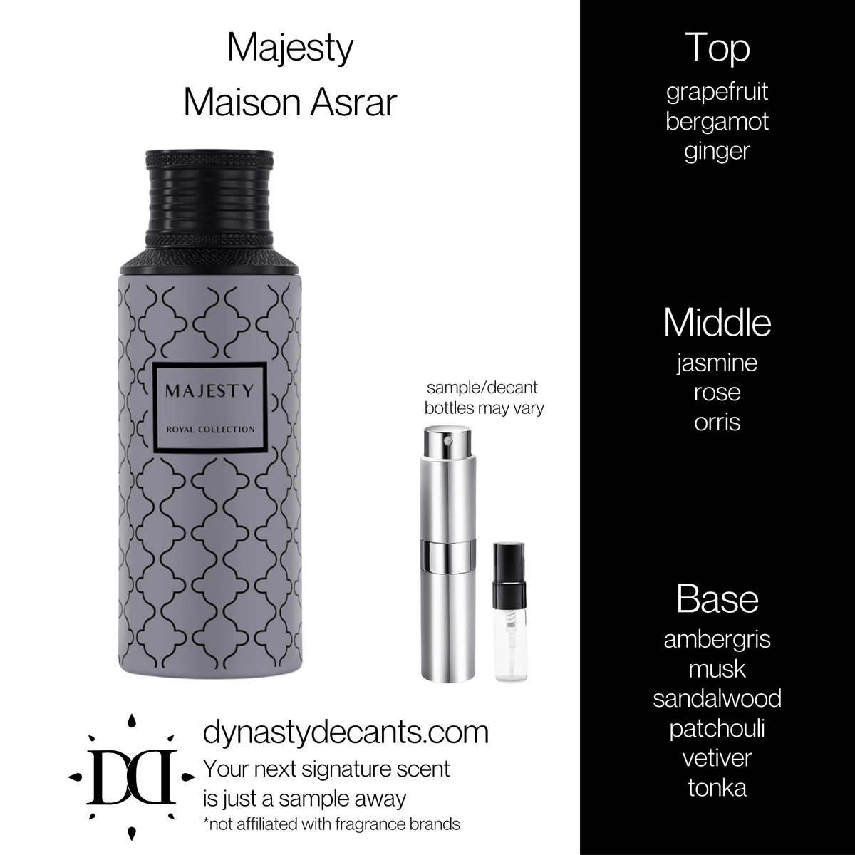 Fragrance sample bottle for Majesty by Maison Asrar