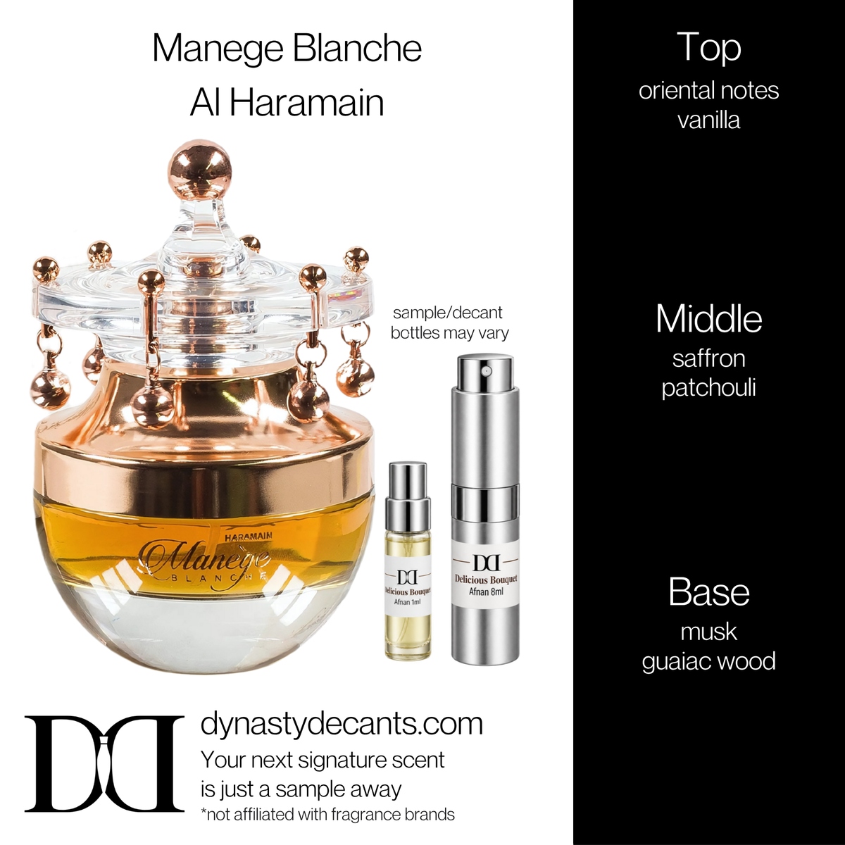 Fragrance sample bottle for Manege Blanche by Al Haramain