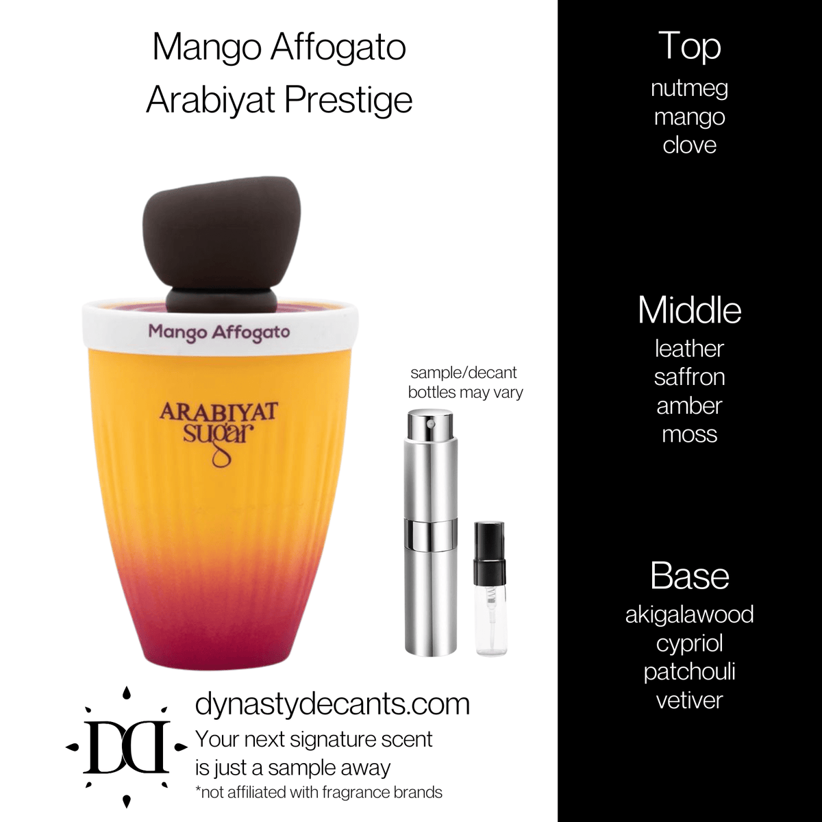 Fragrance sample bottle for Mango Affogato by Arabiyat Prestige