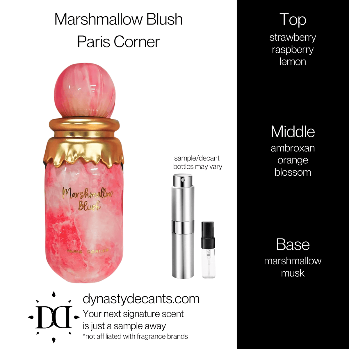 Fragrance sample bottle for Marshmallow Blush by Paris Corner