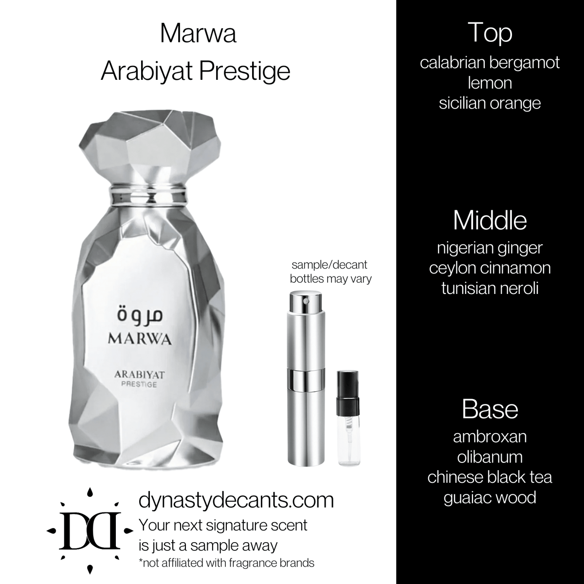 Fragrance sample bottle for Marwa by Arabiyat Prestige