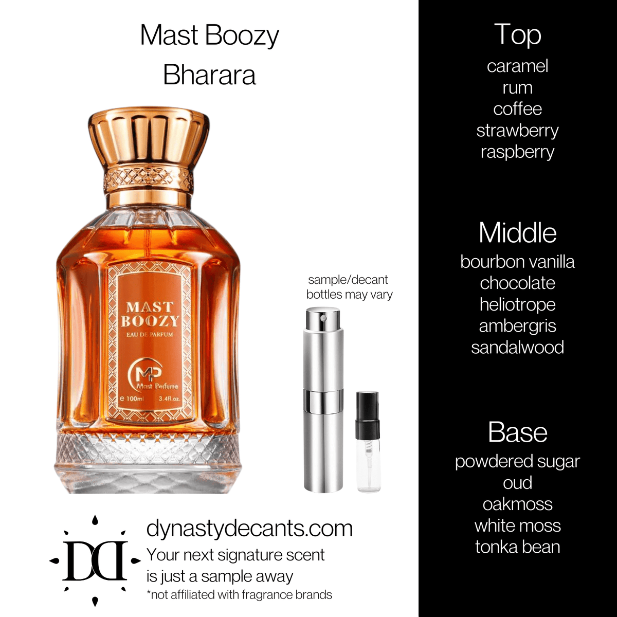 Fragrance sample bottle for Mast Boozy by Bharara