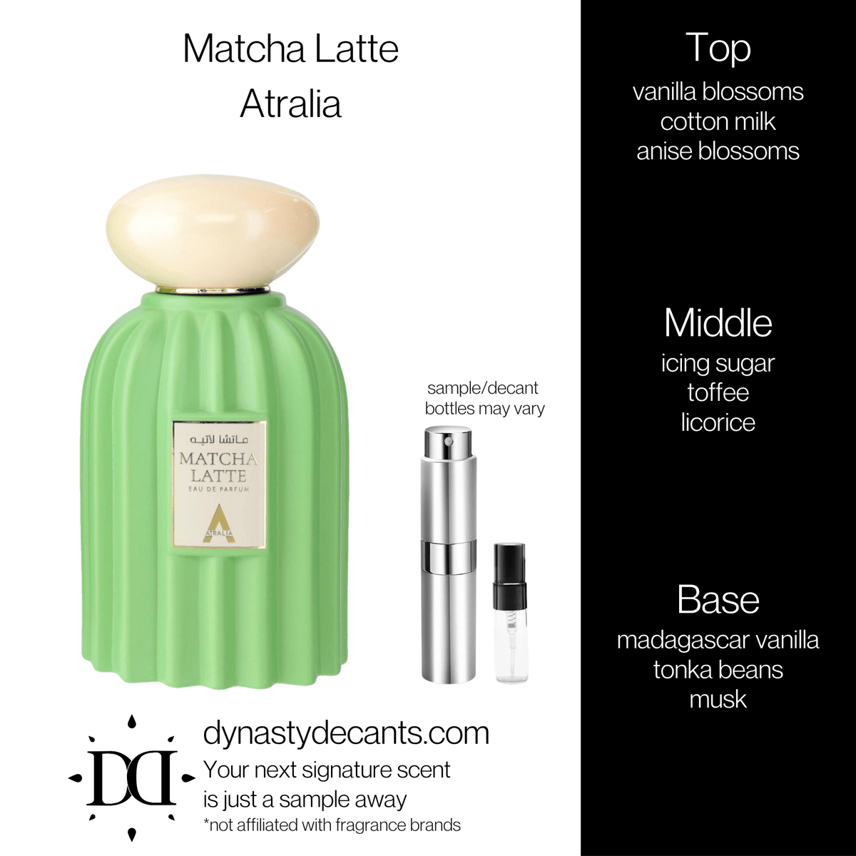 Fragrance sample bottle for Matcha Latte by Atralia