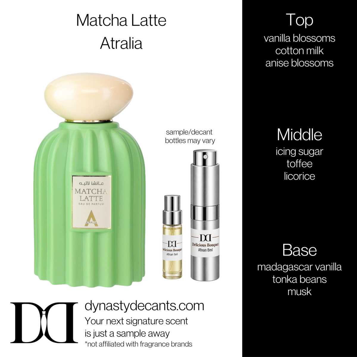 Fragrance sample bottle for Matcha Latte by Atralia