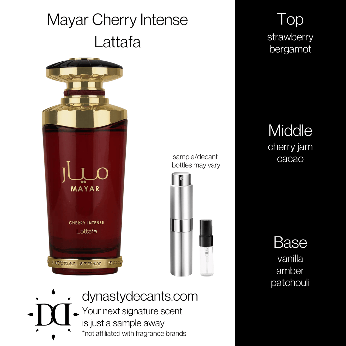 Fragrance sample bottle for Mayar Cherry Intense by Lattafa