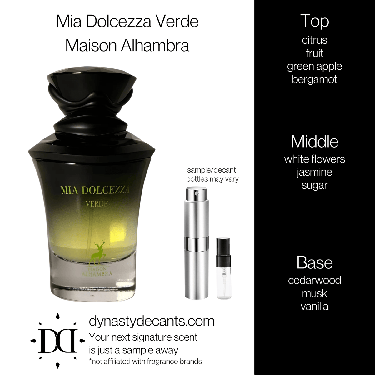 Fragrance sample bottle for Mia Dolcezza Verde by Maison Alhambra