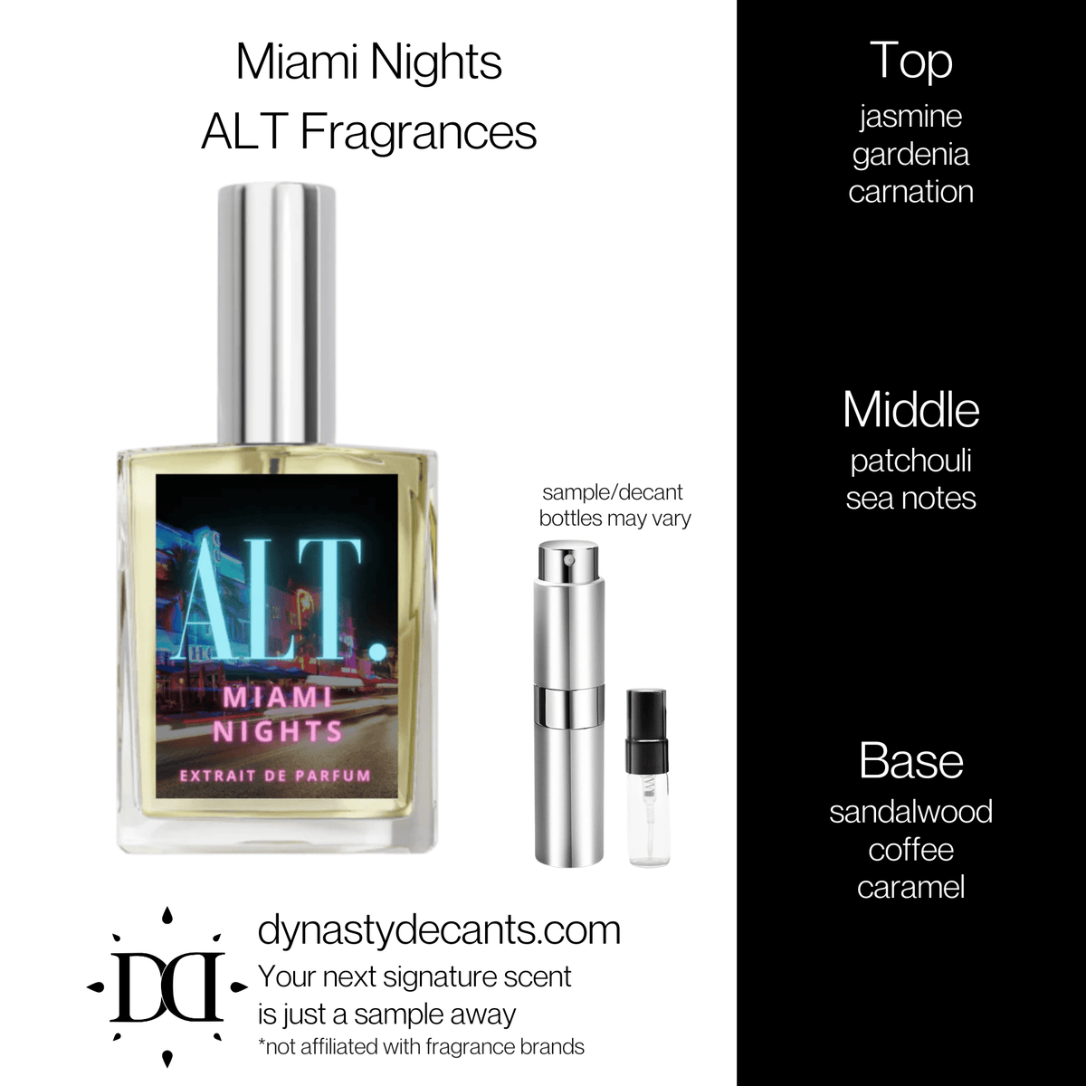 Fragrance sample bottle for Miami Nights by ALT Fragrances
