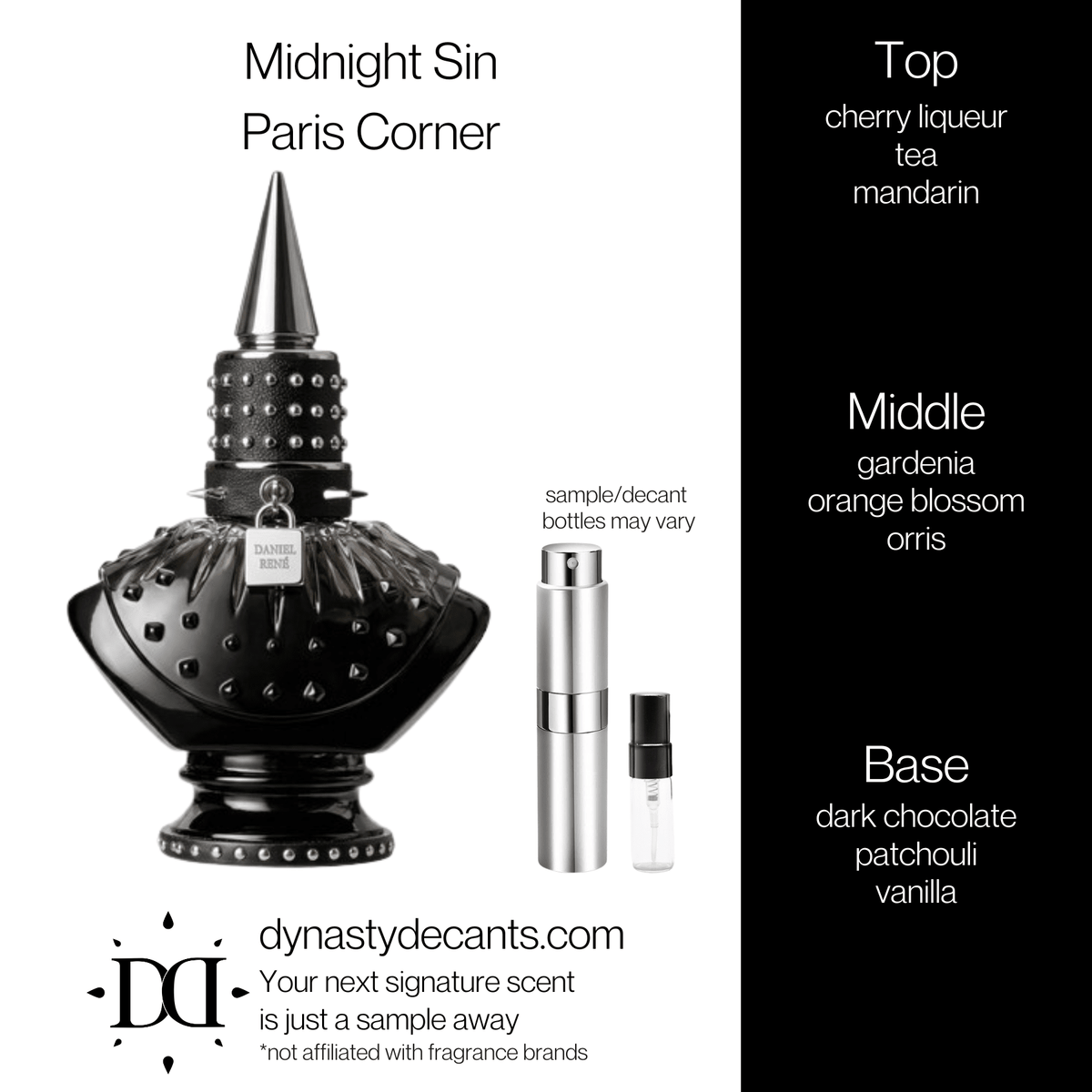 Fragrance sample bottle for Midnight Sin by Daniel Rene | Paris Corner Fragrance Sample | Decant