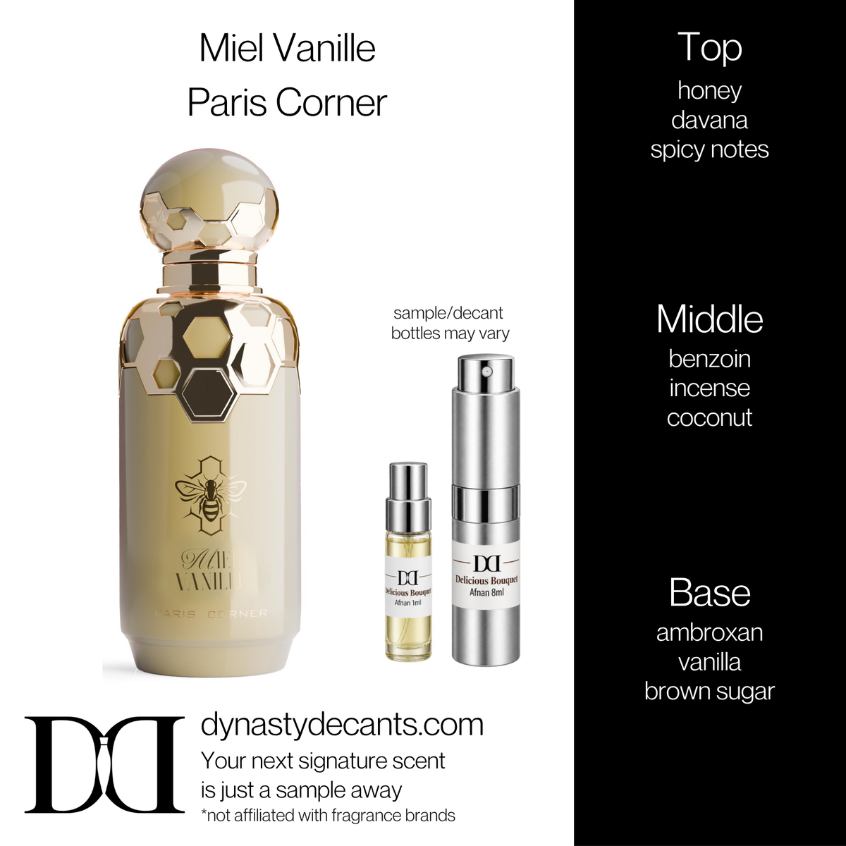 Fragrance sample bottle for Miel Vanille by Paris Corner