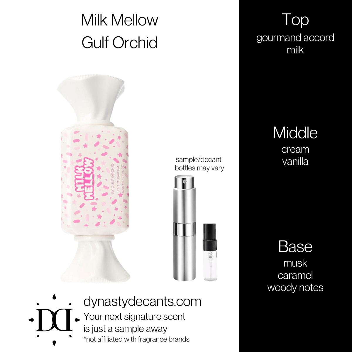 Fragrance sample bottle for Milk Mellow by Gulf Orchid