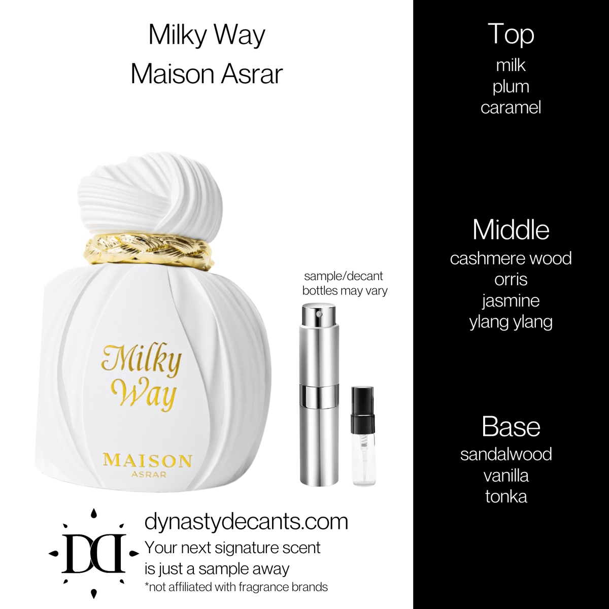 Fragrance sample bottle for Milky Way by Maison Asrar