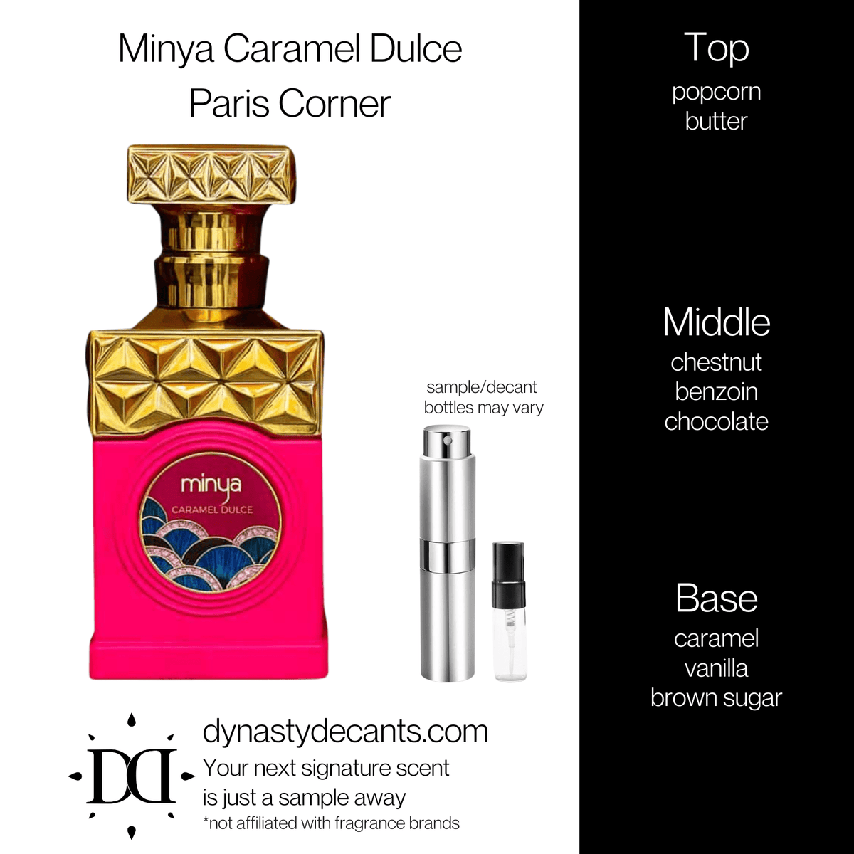 Fragrance sample bottle for Minya Caramel Dulce by Paris Corner