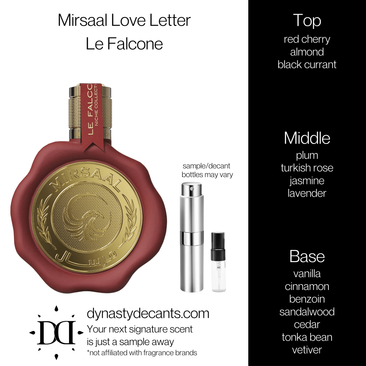 Fragrance sample bottle for Mirsaal Love Letter by Le Falcone